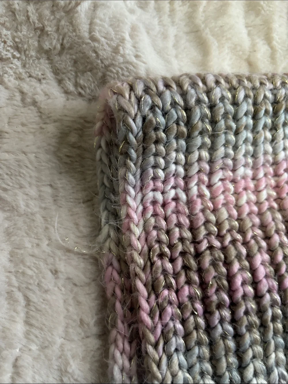 New York & Company Pink, Gray and Cream Ombre Chunky Knit Scarf infinity style
